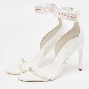 NWT Off-White Women's Industrial White Heeled Sandals with Canvas ankle straps
